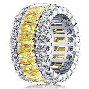 Italo Triple Row Radiant Cut Yellow Topaz Wedding Band For Women